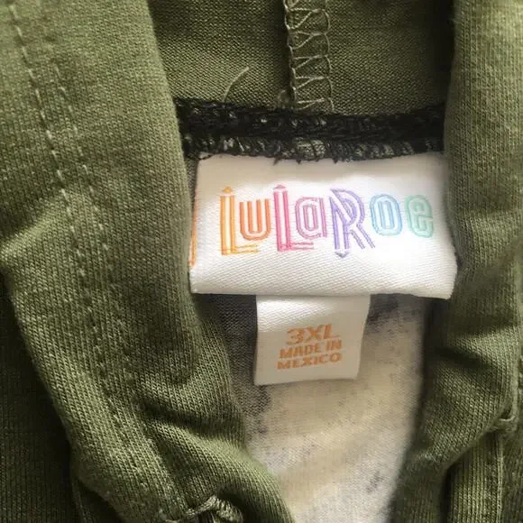 Lularoe 3XL Brittany Hoodie Sleeveless Pullover Geometric Army Green - Picture 5 of 7